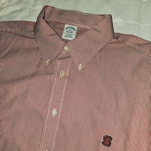 Brooks Brothers NC State Red/White Pinstripe Collared Mens L/S Dress Shirt  XXL